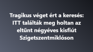 Tragikus véget ért a keresés: ITT találták meg holtan az eltűnt négyéves kisfiút Szigetszentmiklóson